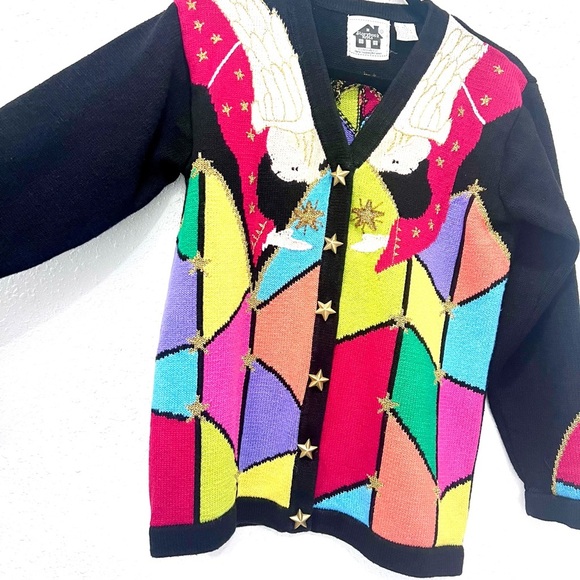 Storybook Knits Black and Red Jacket Bold Geometric Design small - Picture 7 of 10